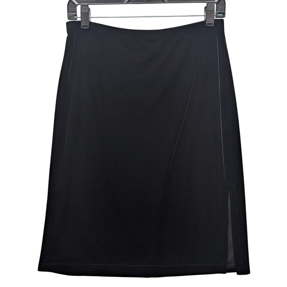 Vintage 90s Luna Chix Velvet Midi Skirt Women Medium Black Side Slit Stretch